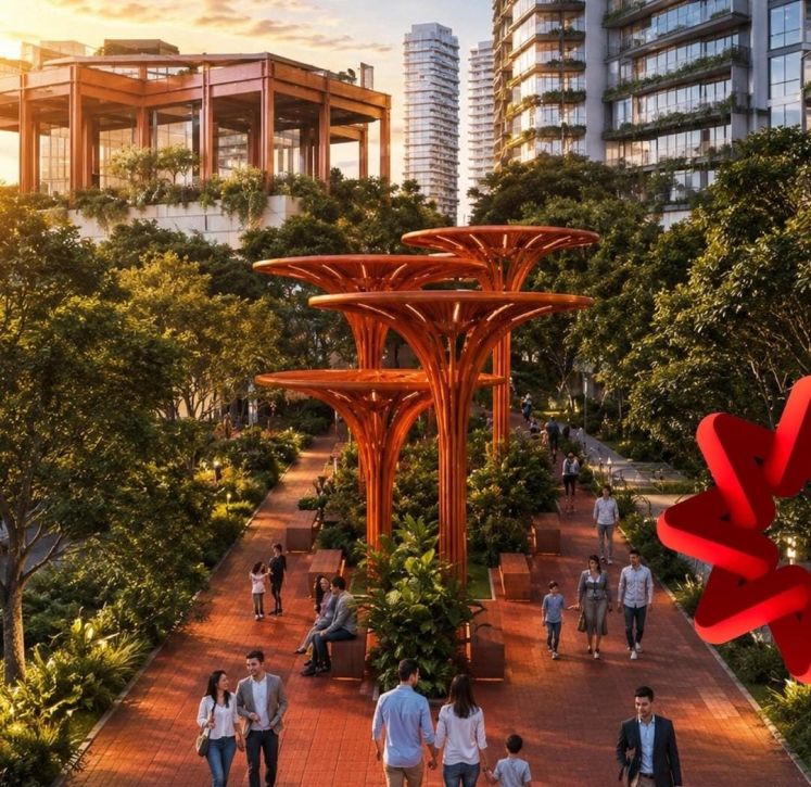 Vista aérea do Jardim Goiás e Parque Flamboyant em Goiânia